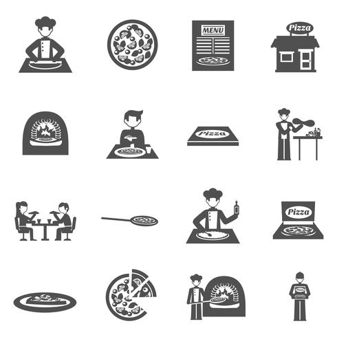 Pizzería y pizza entrega conjunto de iconos vector