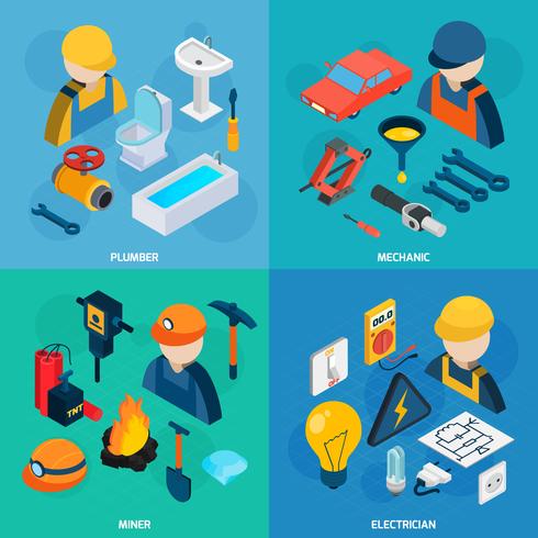 Technic Professions Isometric Icon Set vector