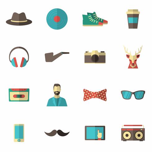 Conjunto plana de iconos de hipster vector