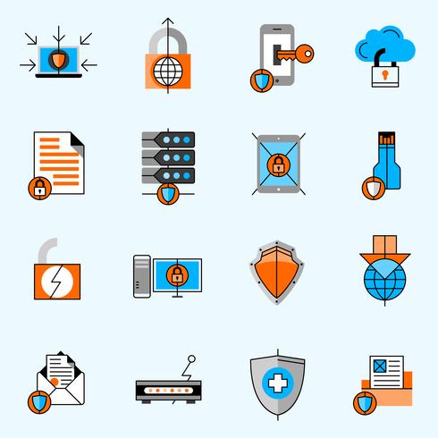 Conjunto de iconos de línea de protección de datos vector