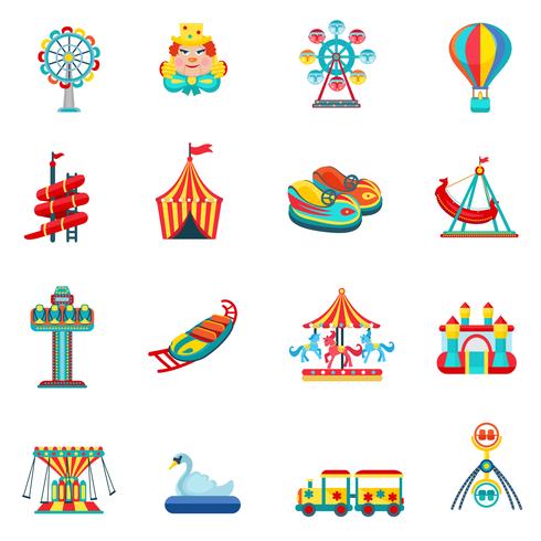 Amusement park icons set vector