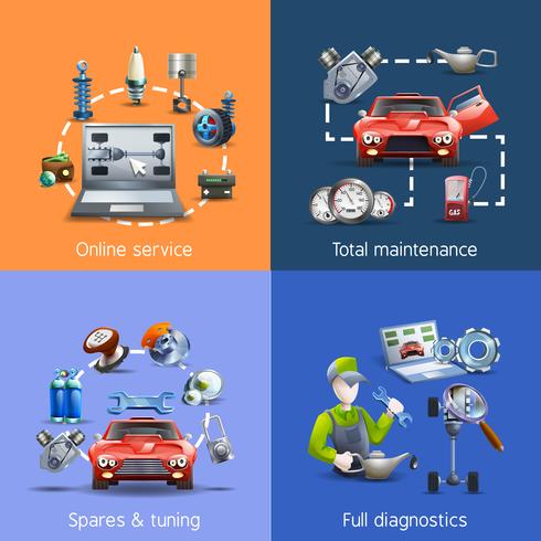 Car Maintenance Cartoon Icons Set  vector