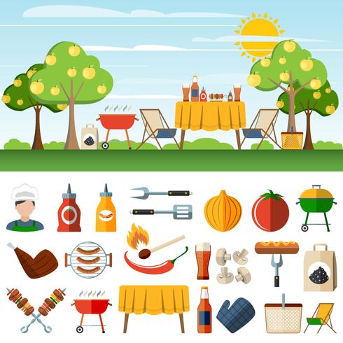 Barbecue picnic icons compostion banners vector