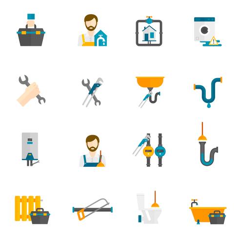 Plumber Flat Icons Set vector