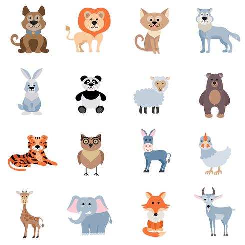 Conjunto de animales salvajes y caseros vector