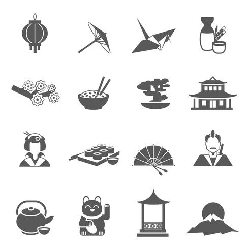 Japan Silhouette Flat Icon Set vector