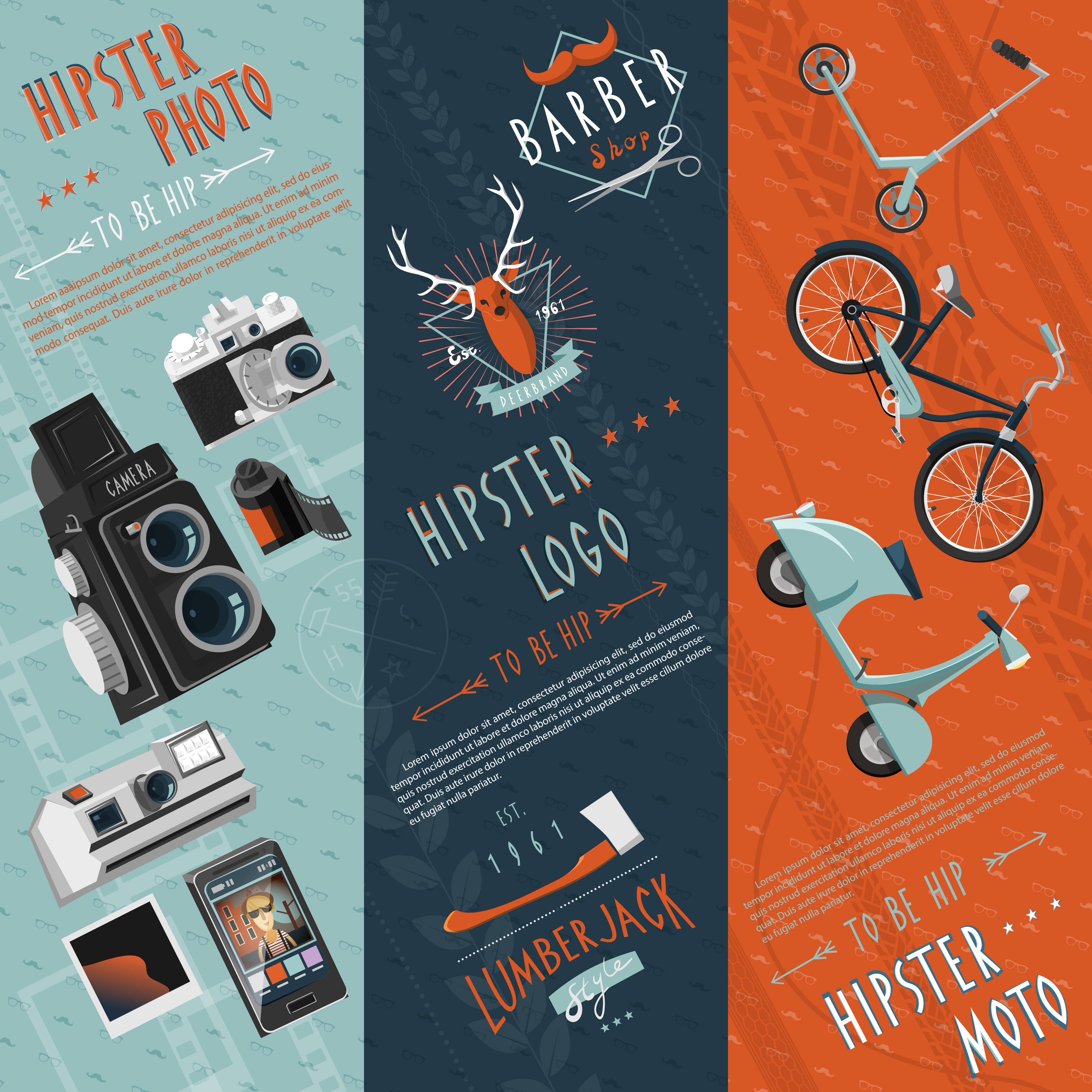 Hipster Flat Banners Set Download Free Vectors Clipart Graphics