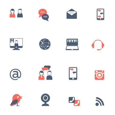 Social network black red icons set vector