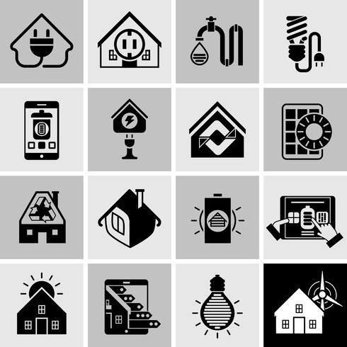 Iconos de eficiencia energética negro vector