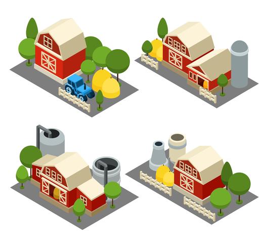 Farm Isometric Icons Set  vector