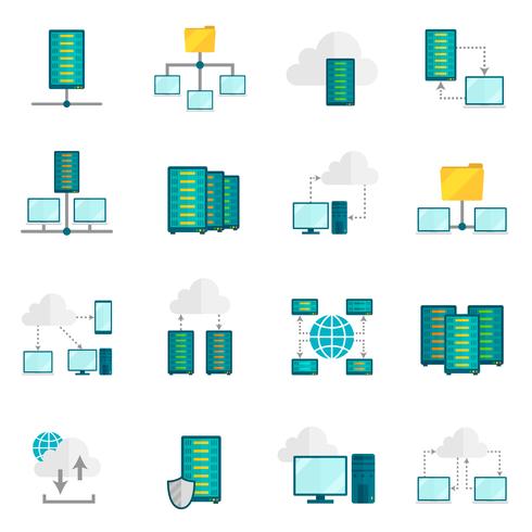 Servicio de alojamiento conjunto de iconos planos vector