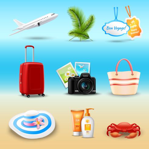 Iconos realistas de vacaciones vector