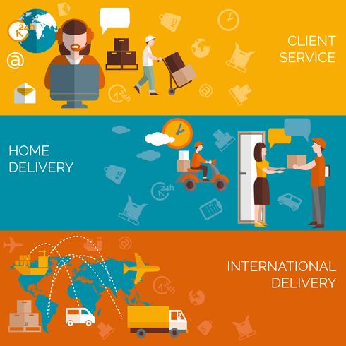 Logistics flat horizontal banners set vector