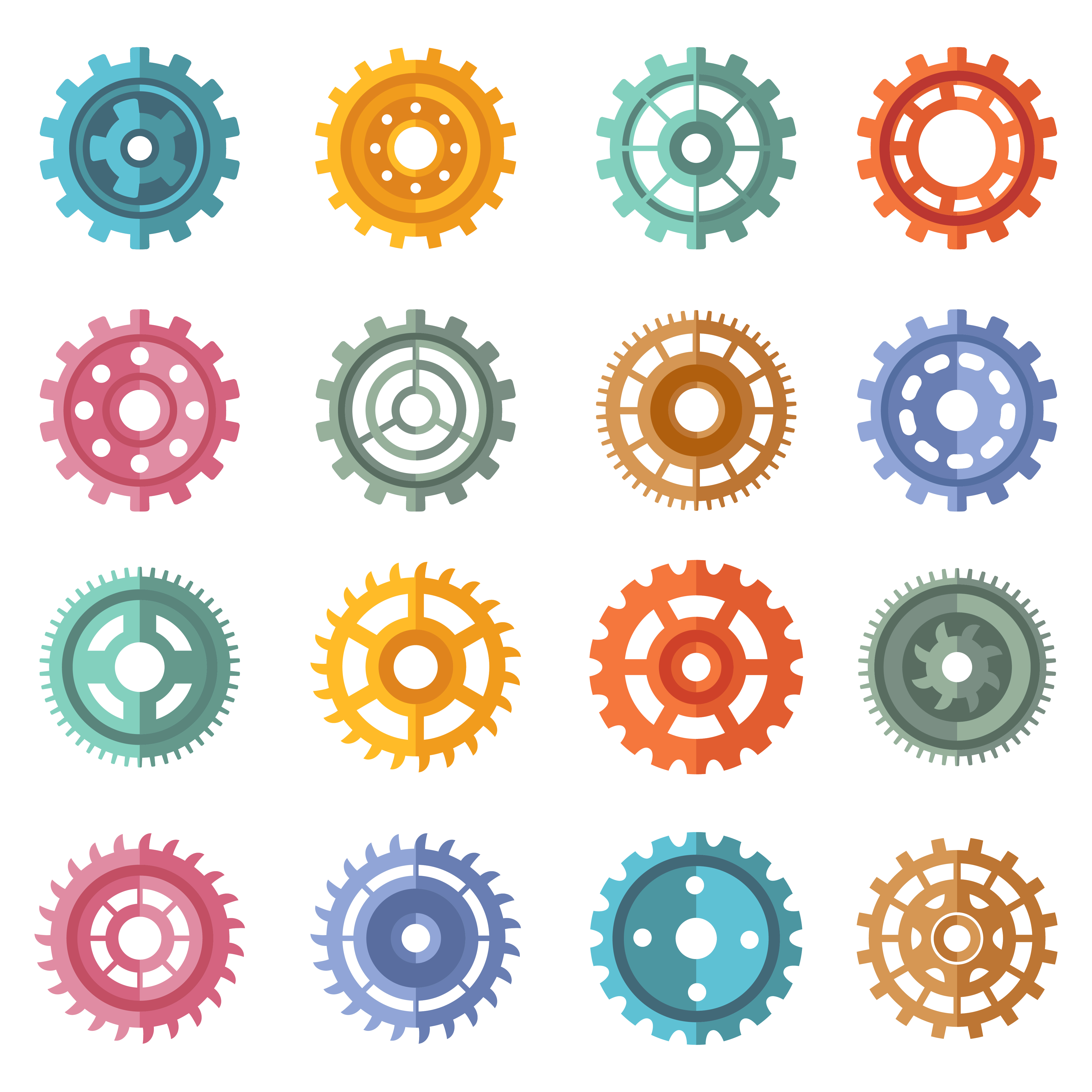 Various style color gears set 469919 Vector Art at Vecteezy