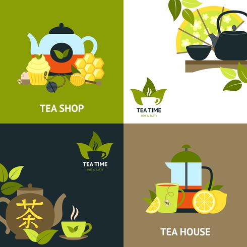 Conjunto de concepto de diseño de té vector