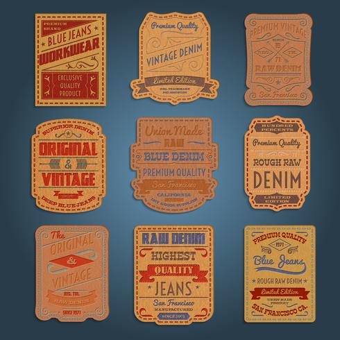 Leather classic denim jeans labels set vector