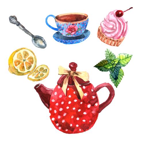 Watercolor Tea Set vector