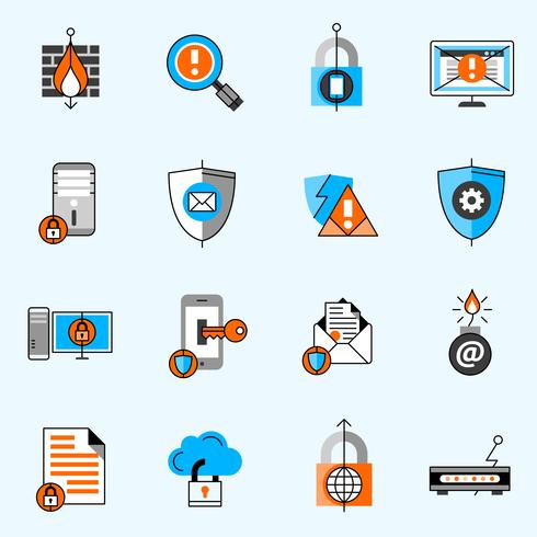 Conjunto de iconos de línea de seguridad de datos vector