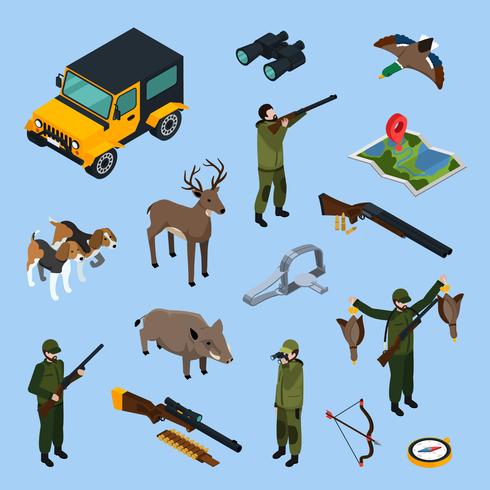 Hunting Isometric Icon Set vector