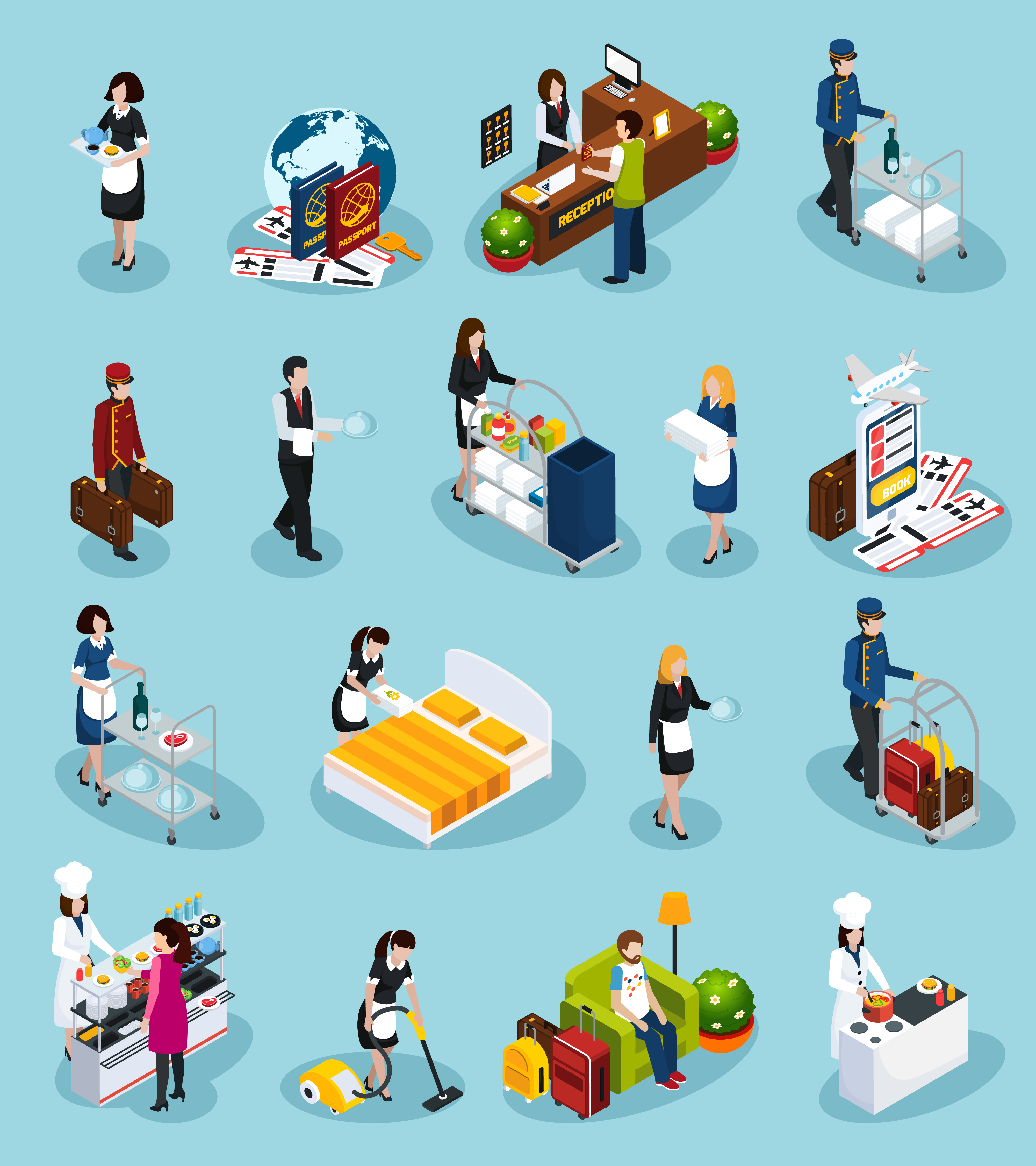 Hotel Business Chess Concept  Isometric, Hotel, Flat design illustration