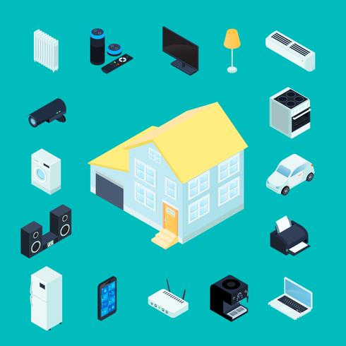 Iconos decorativos isométricos casa inteligente vector