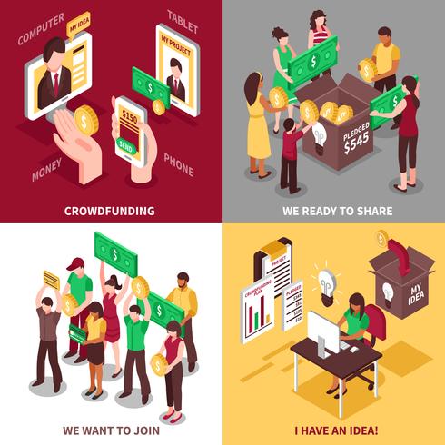 Crowdfunding Isometric Design Concept vector