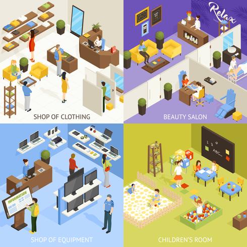 Shopping Mall Isometric Design Concept vector