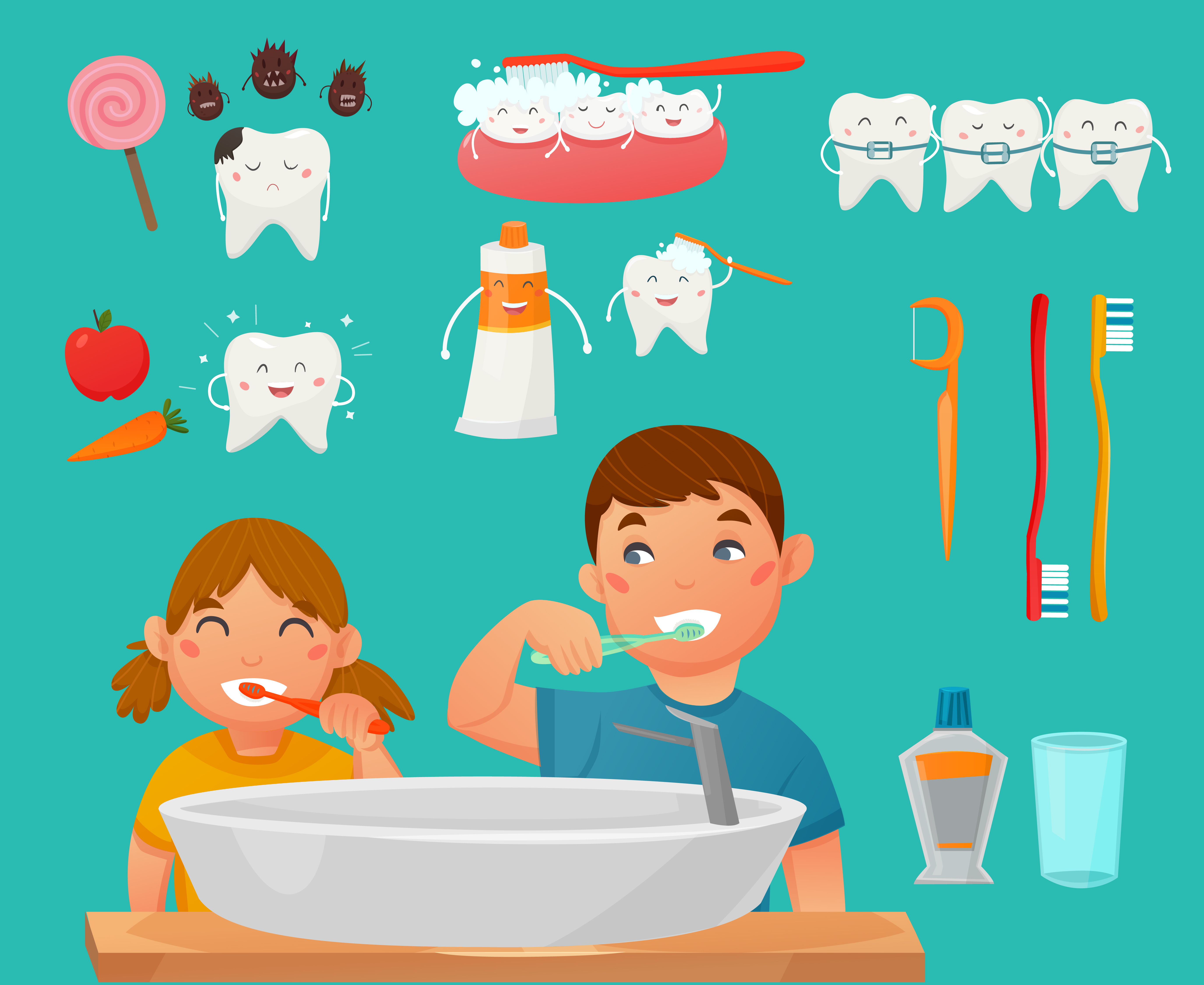 Conjunto de iconos para niños cepillarse los dientes 470392 Vector en