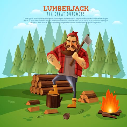 Cartel de dibujos animados de leñador Woodsman Outdoors vector