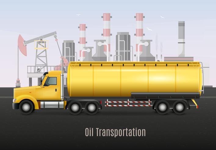 Transporte realista de aceite camión amarillo composición realista vector