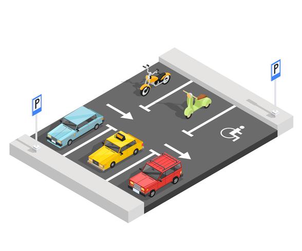 Parking Lot Isometric Composition vector