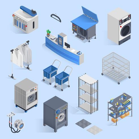 Dry Cleaning And Laundry Service Isometric Set  vector