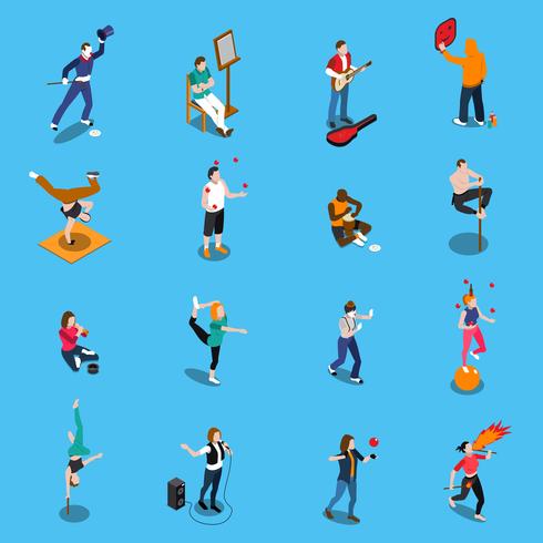 Street Artists Isometric Set vector
