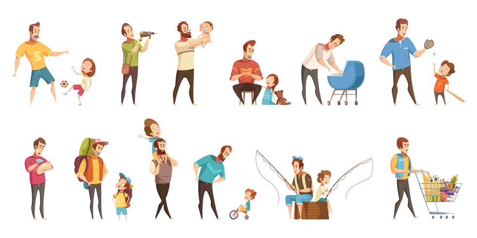 Fatherhood Retro Cartoon Icons Set vector