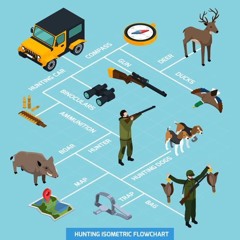 Caza diagrama de flujo isométrico vector