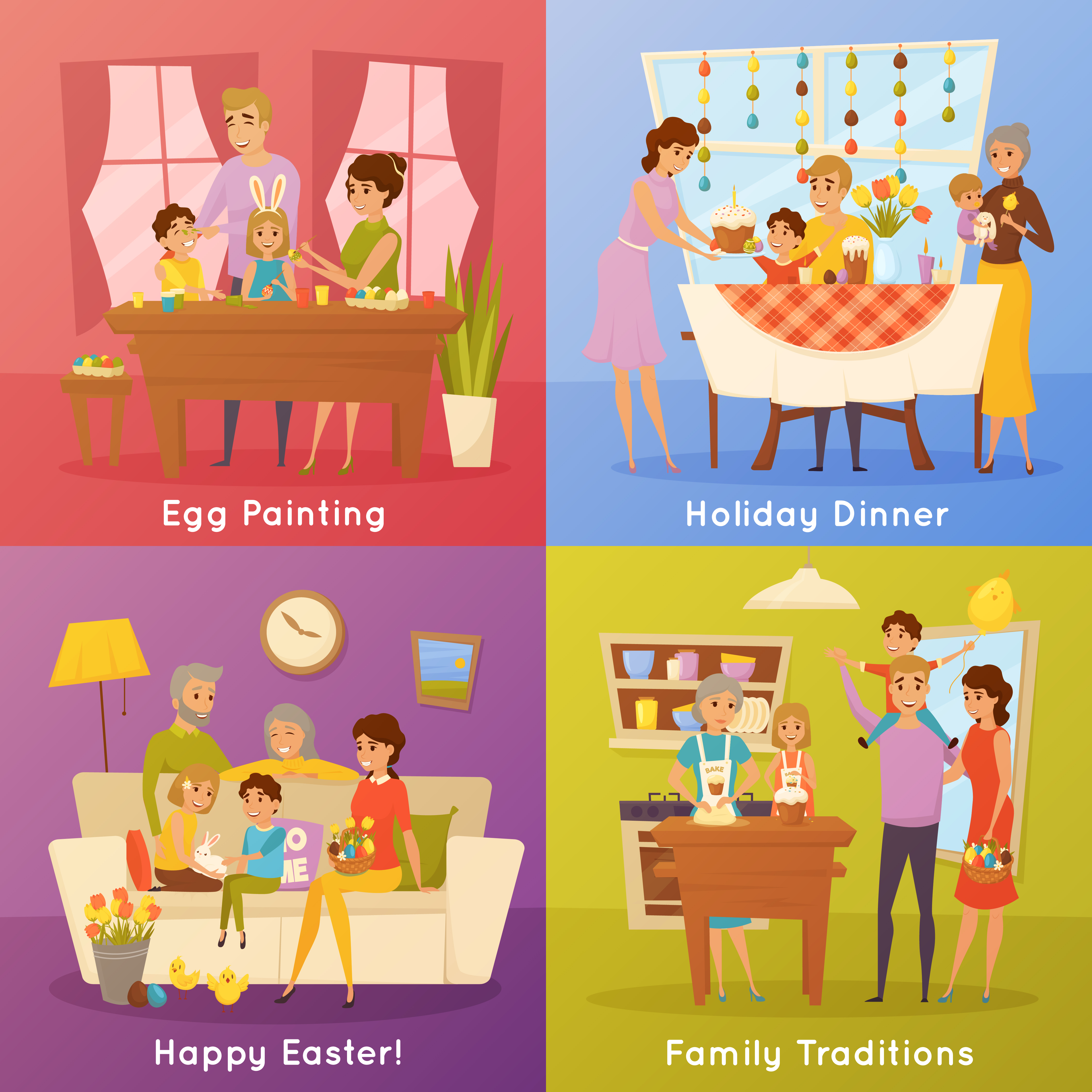 Family Easter Concept 4 Flat Icons Download Free Vectors