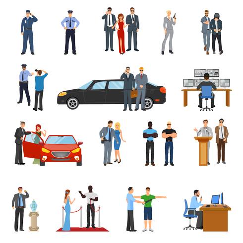 Bodyguard Icons Set vector