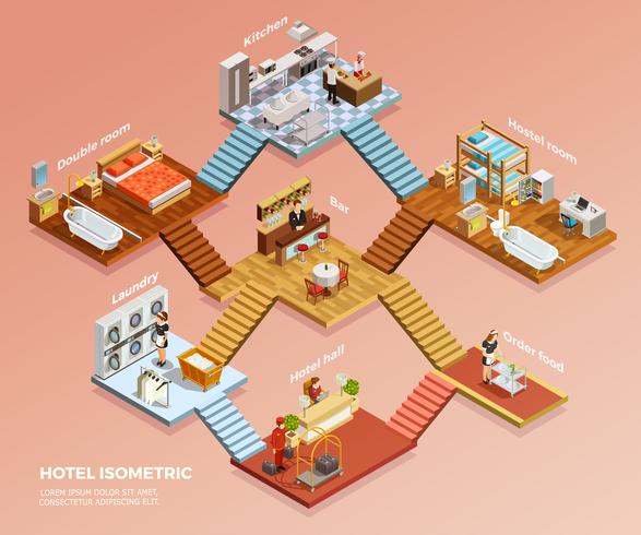 Composición isométrica del hotel vector