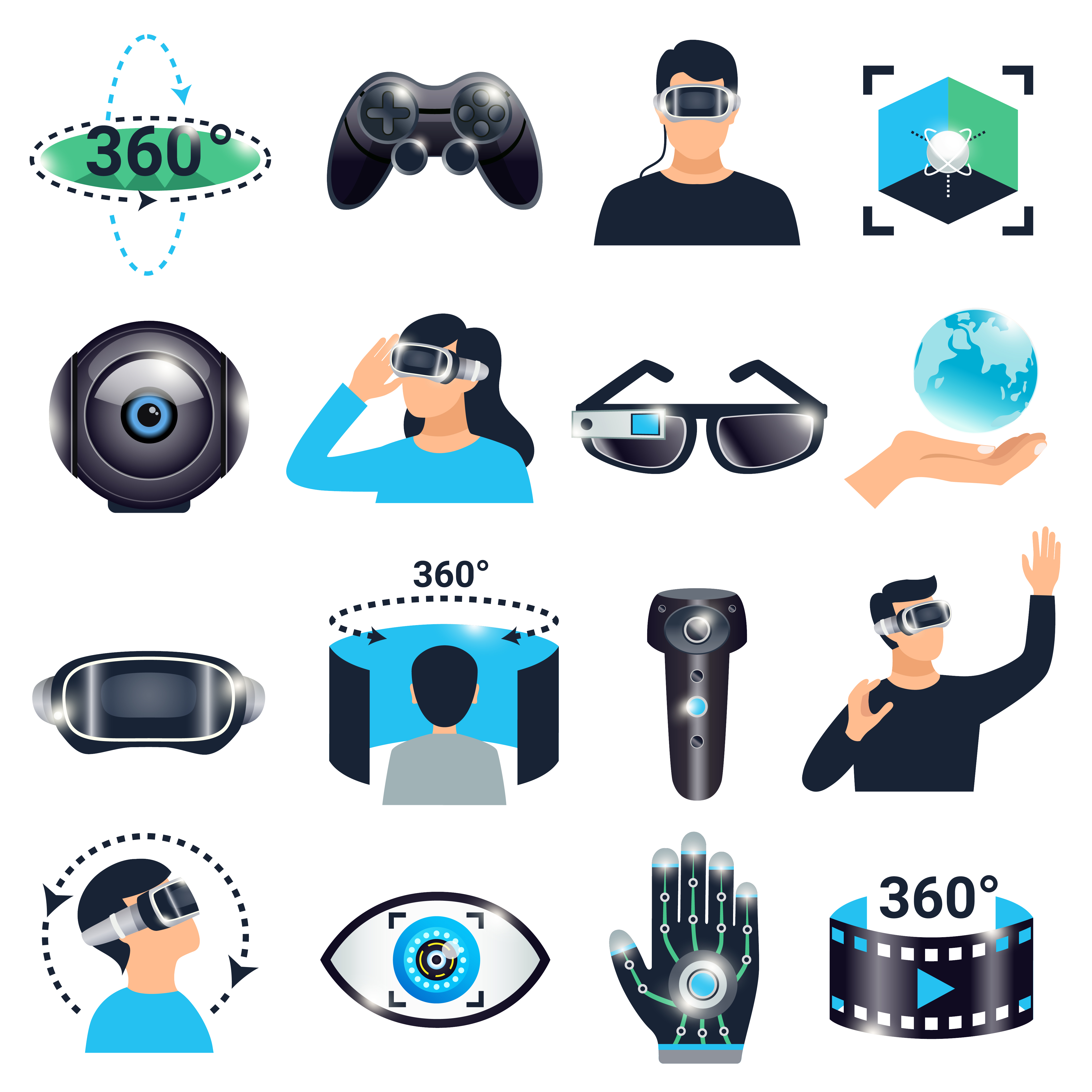 Virtual Reality Visualization Simulation Icon Set 470540 Vector Art at