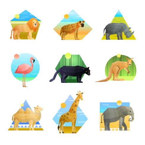 Animals Polygonal Emblem Set vector