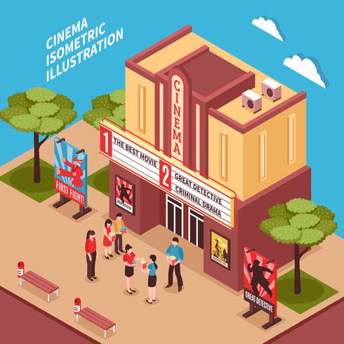 Cinema Building Isometric Composition vector