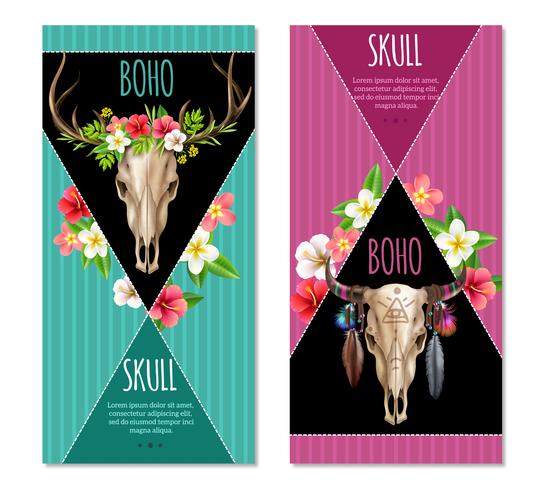 Conjunto de Banners de calavera de vaca vector