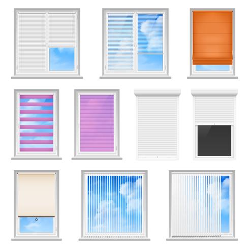 Persianas de ventana de color conjunto plano vector