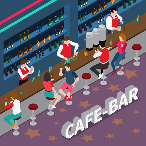 Cafe Bar Isometric Composition vector