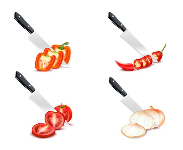 Knife Chopping Vegetable 3D Design Set vector