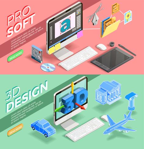 Diseño gráfico Banners isométricos vector