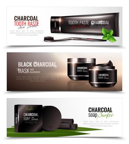 Set de Banners de cosméticos de carbón de leña vector