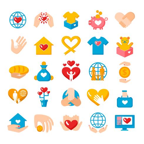 Charity Donation Flat Icons Set vector