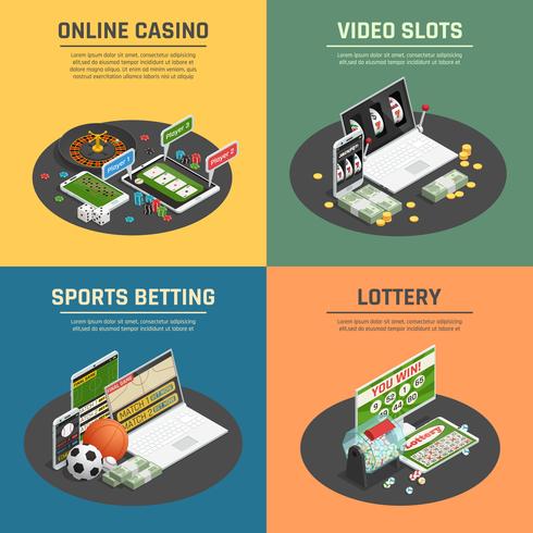 Online Casino 4 iconos isométricos vector