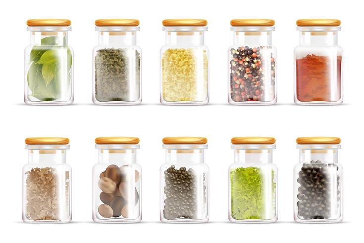 Herbs Spices Jars Icon Set vector